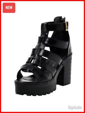 Strappy Chunky Heeled Roman Gladiator Sandals Platform Caged Shoes Zip
